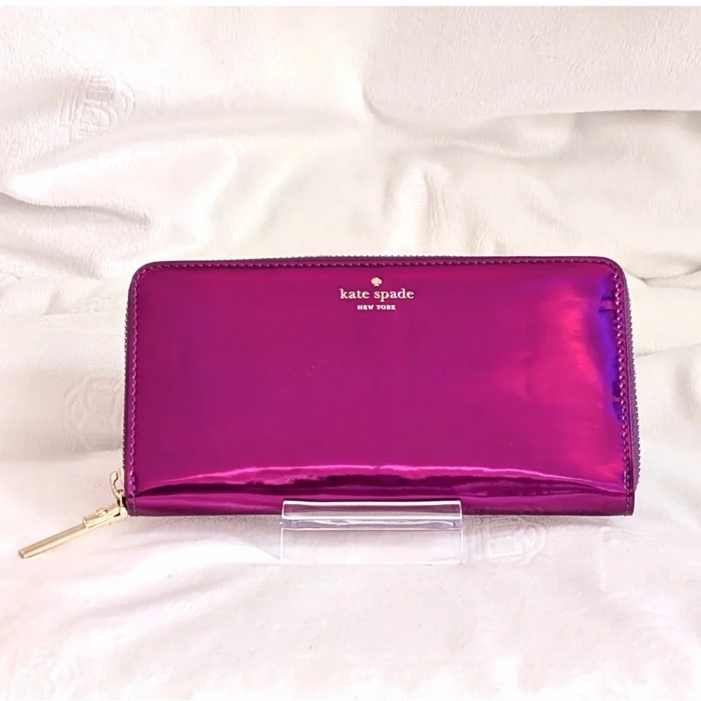 Kate Spade Fuchsia Metallic zip around wallet with Storybook Lining Rare find